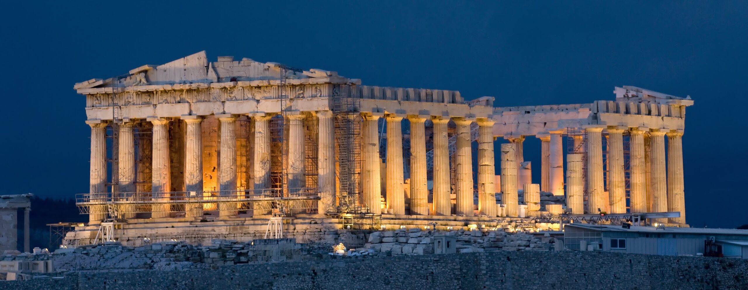 The Parthenon in Athens illuminated at dusk
